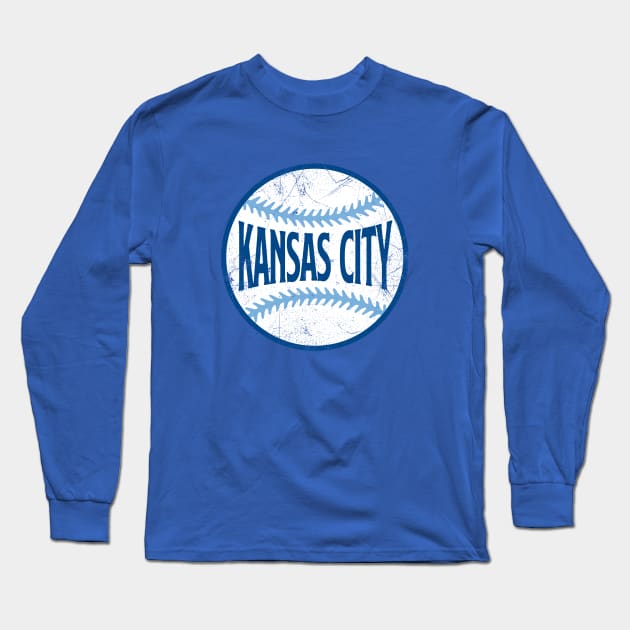 Kansas City Retro Baseball - Blue Long Sleeve T-Shirt by KFig21